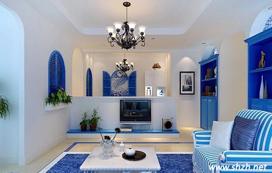 經典藍白地中海風格客廳